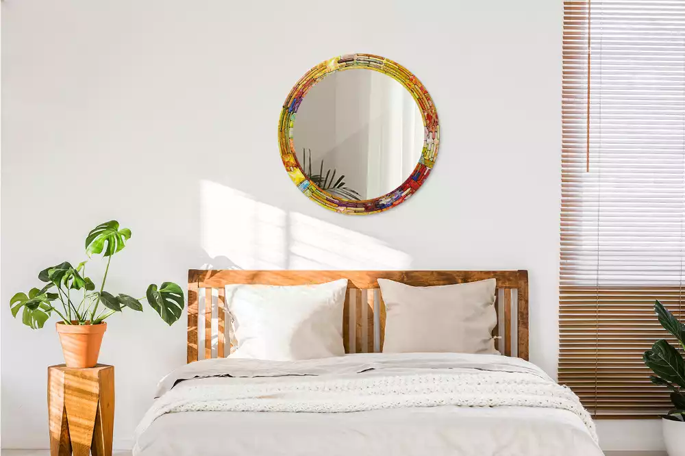 Kulaté dekorativní zrcadlo Barevné vitráže