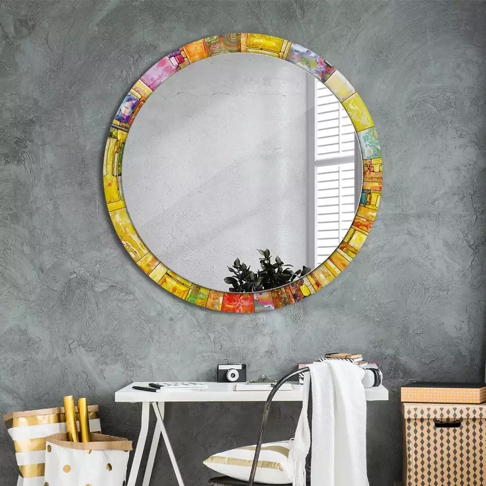 Kulaté dekorativní zrcadlo Barevné vitráže