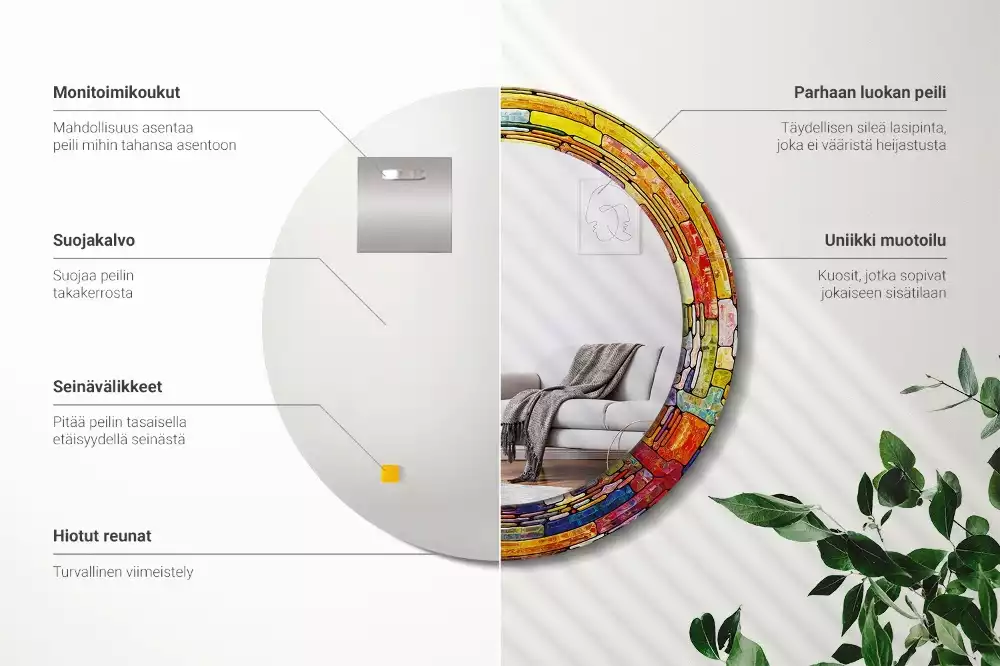 Kulaté dekorativní zrcadlo Barevné vitráže