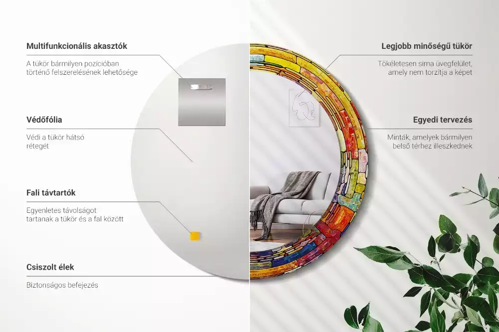 Kulaté dekorativní zrcadlo Barevné vitráže