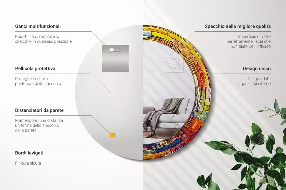 Kulaté dekorativní zrcadlo Barevné vitráže