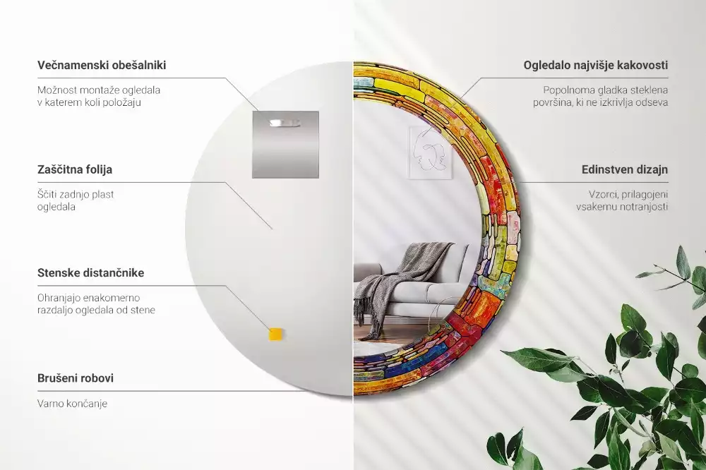 Kulaté dekorativní zrcadlo Barevné vitráže