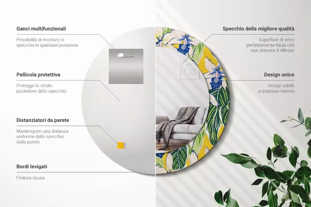 Kulaté dekorativní zrcadlo Orchideje