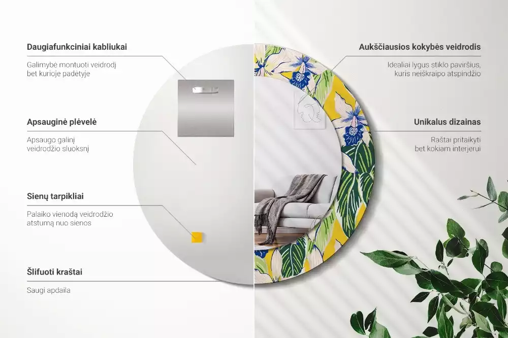 Kulaté dekorativní zrcadlo Orchideje