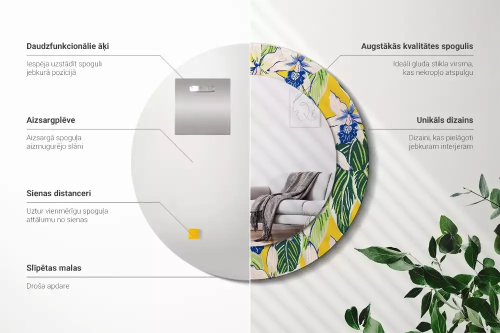 Kulaté dekorativní zrcadlo Orchideje