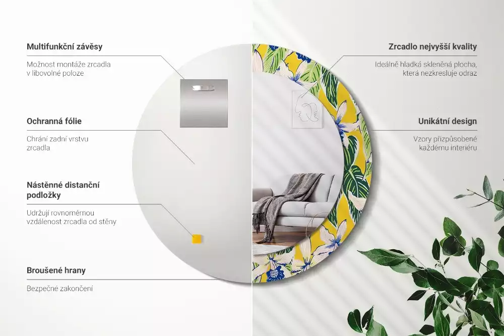 Kulaté dekorativní zrcadlo Orchideje