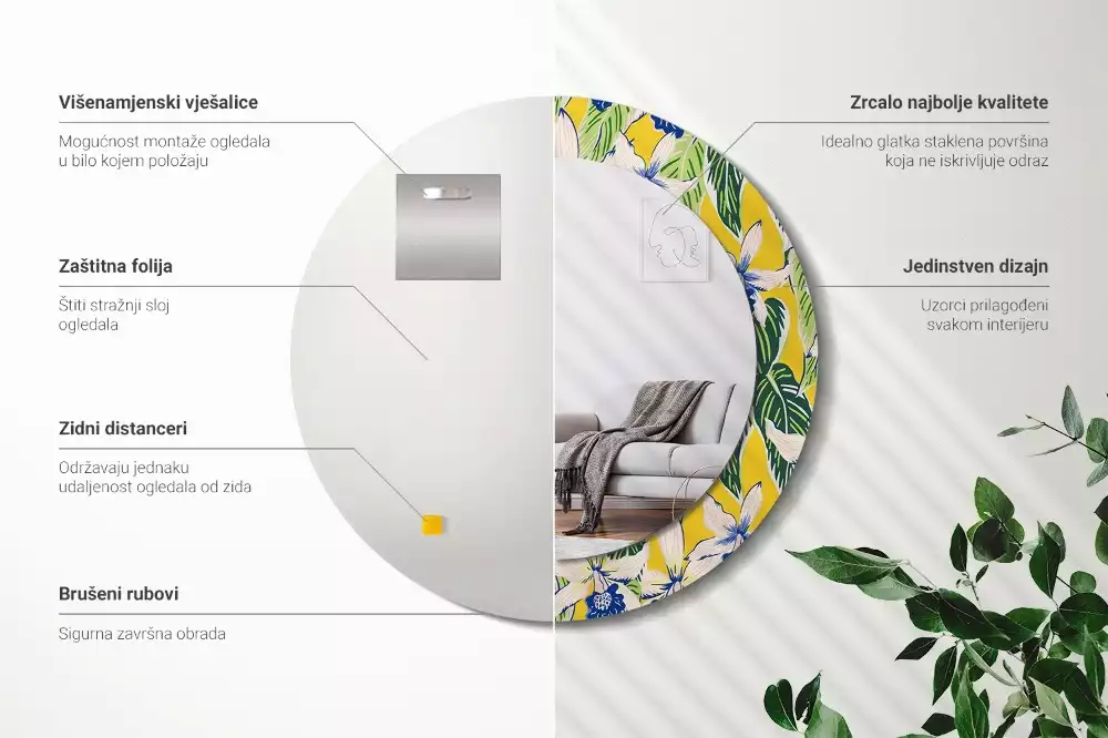 Kulaté dekorativní zrcadlo Orchideje