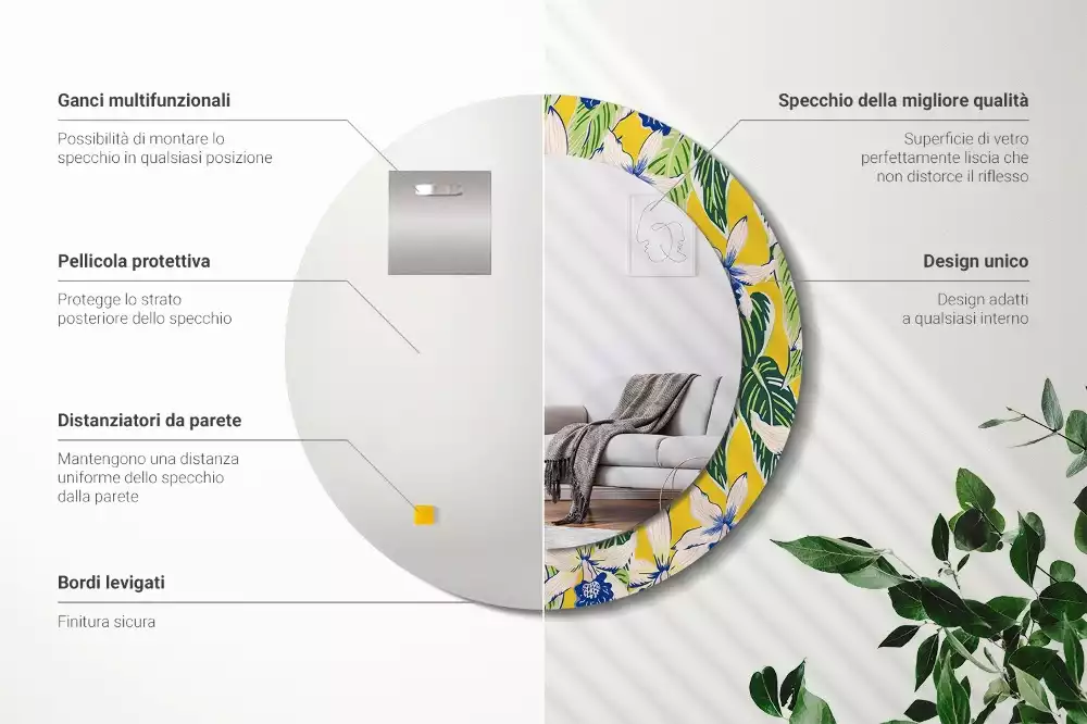 Kulaté dekorativní zrcadlo Orchideje