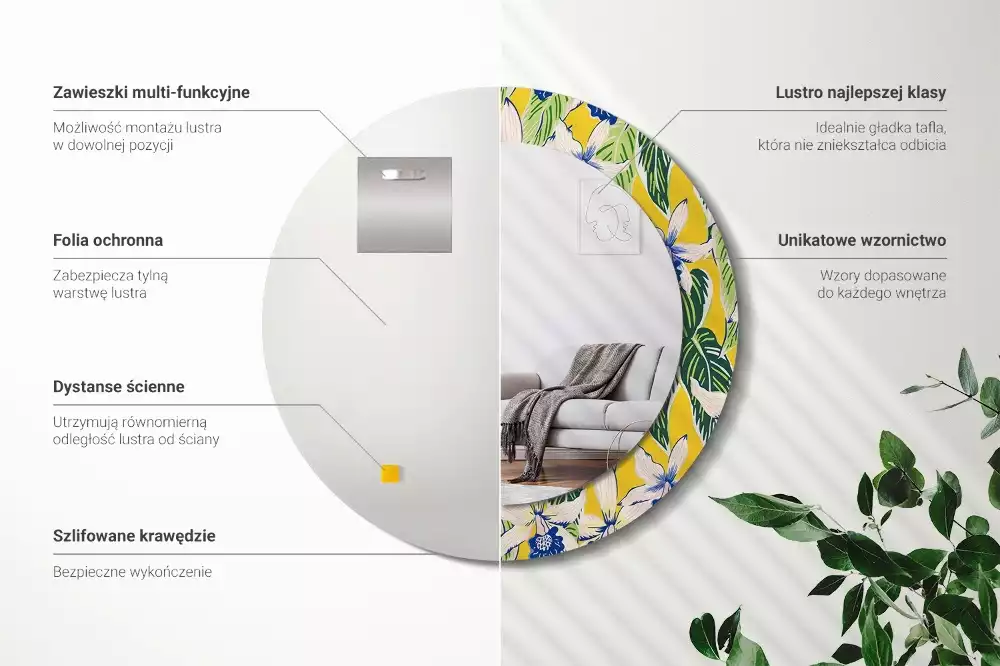 Kulaté dekorativní zrcadlo Orchideje