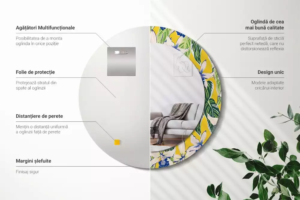 Kulaté dekorativní zrcadlo Orchideje