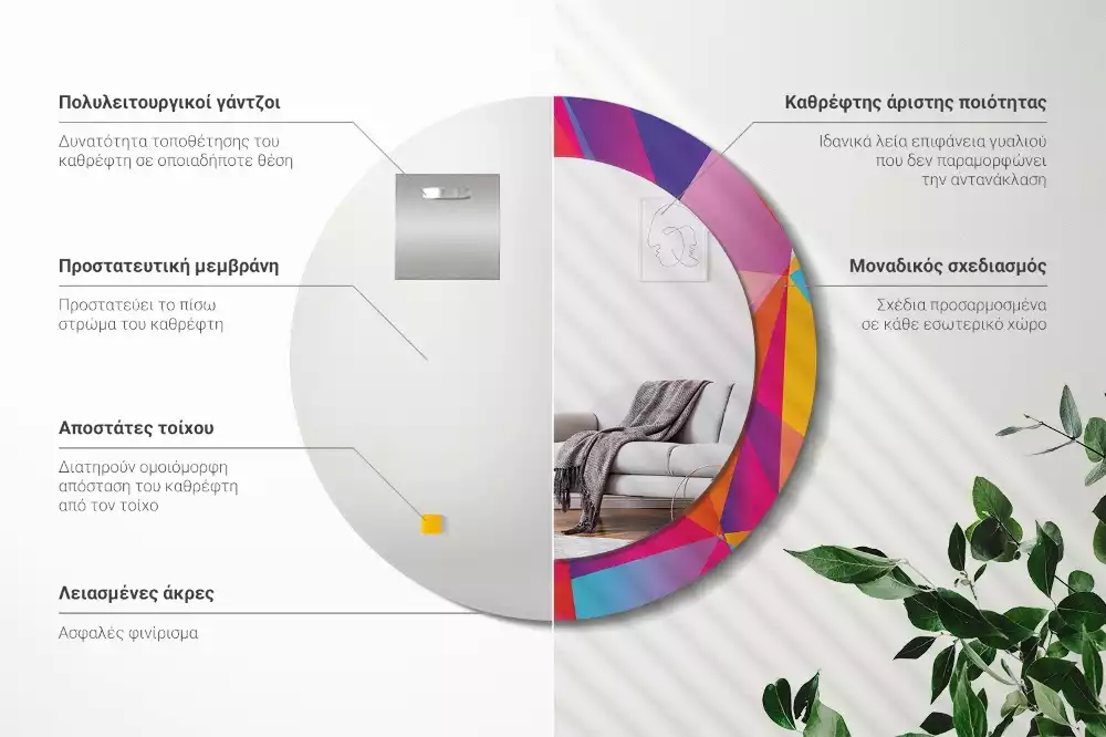 Kulaté dekorativní zrcadlo Geometrické složení