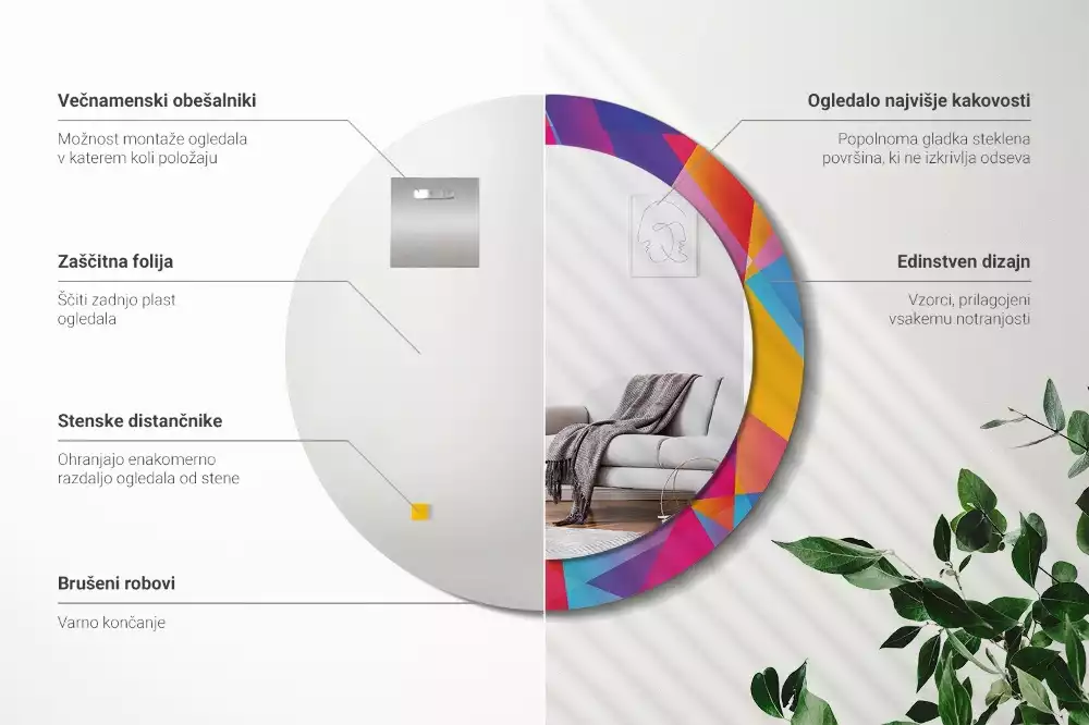 Kulaté dekorativní zrcadlo Geometrické složení