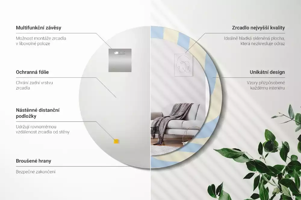 Kulaté dekorativní zrcadlo Abstraktní tvar