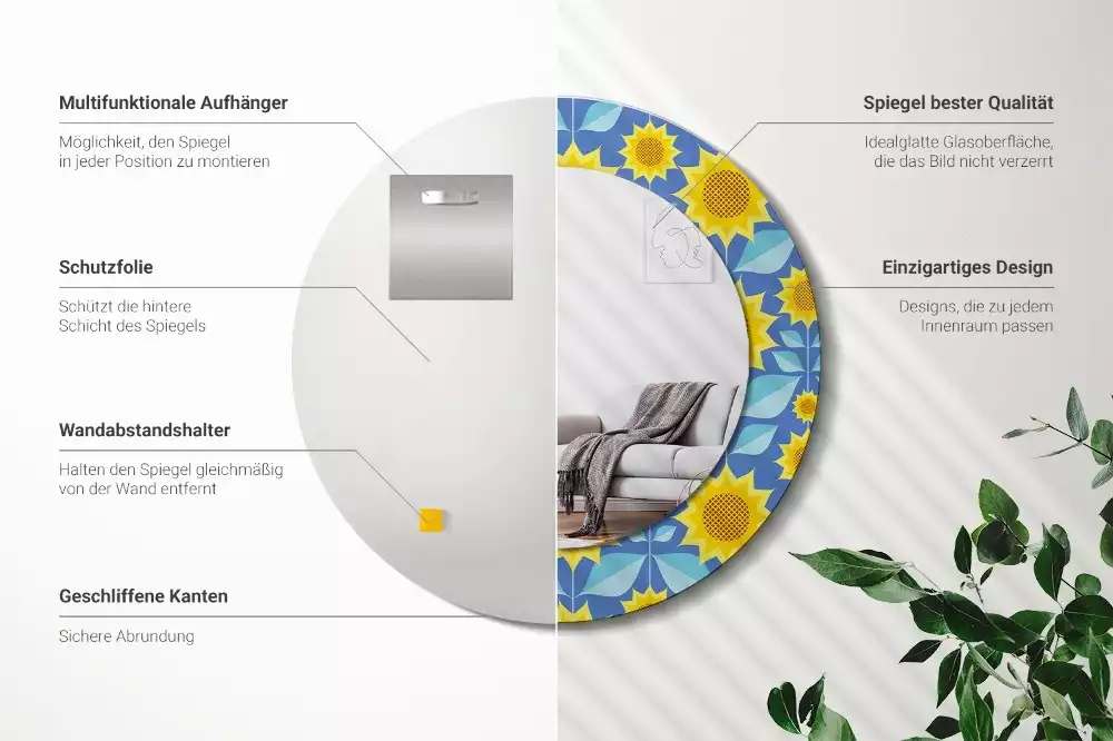 Kulaté dekorativní zrcadlo Geometrické slunečnice