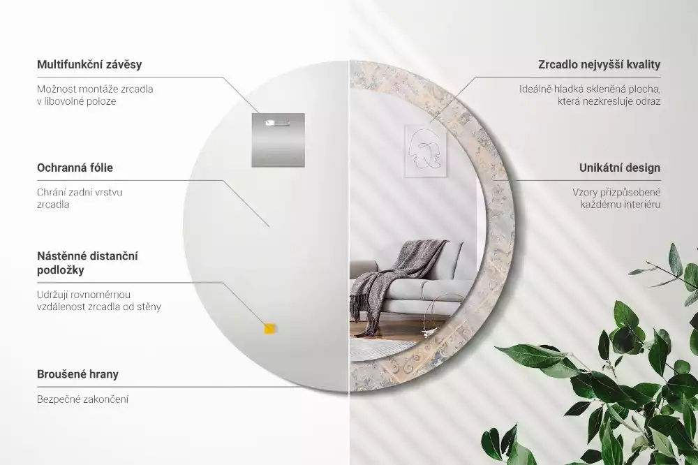 Kulaté dekorativní zrcadlo Odřené dlaždice