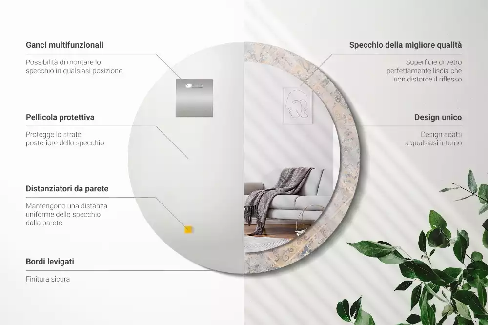 Kulaté dekorativní zrcadlo Odřené dlaždice