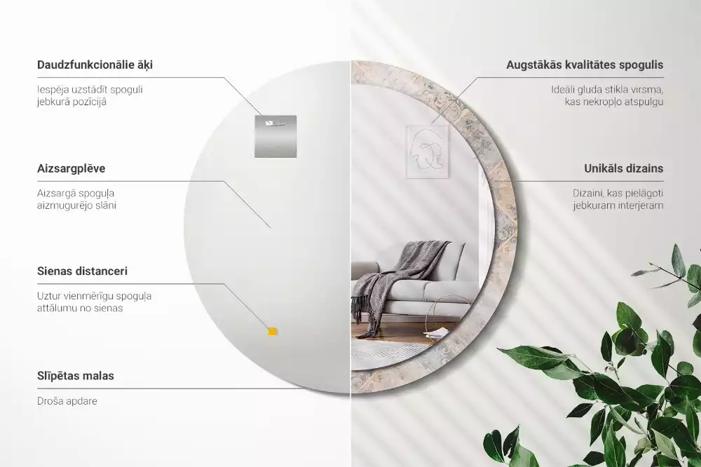 Kulaté dekorativní zrcadlo Odřené dlaždice