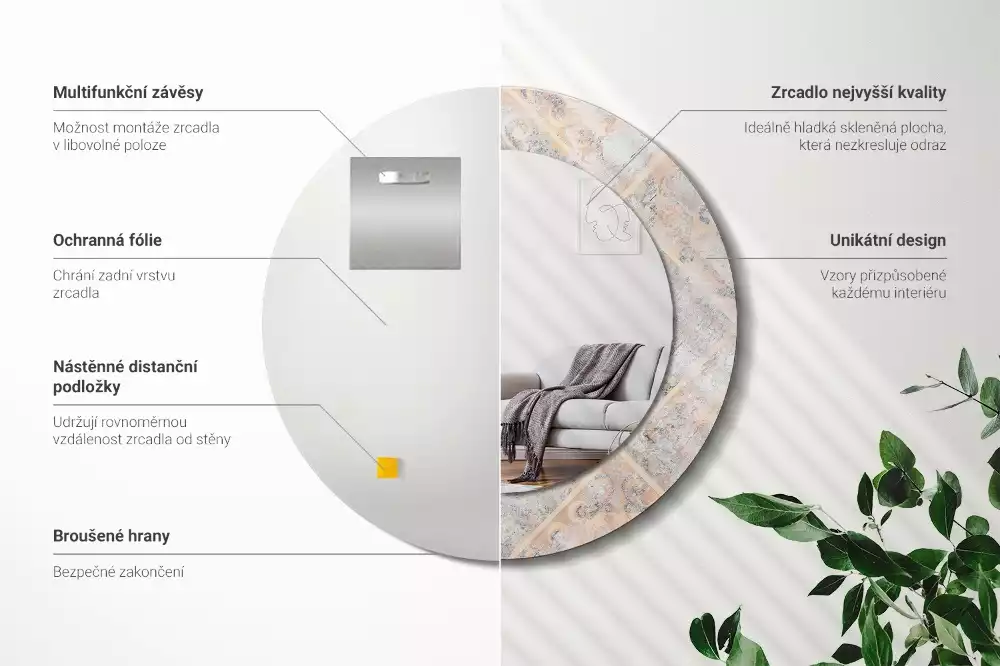 Kulaté dekorativní zrcadlo Odřené dlaždice