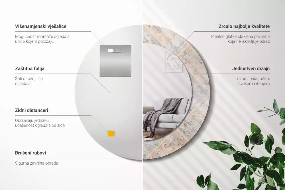 Kulaté dekorativní zrcadlo Odřené dlaždice