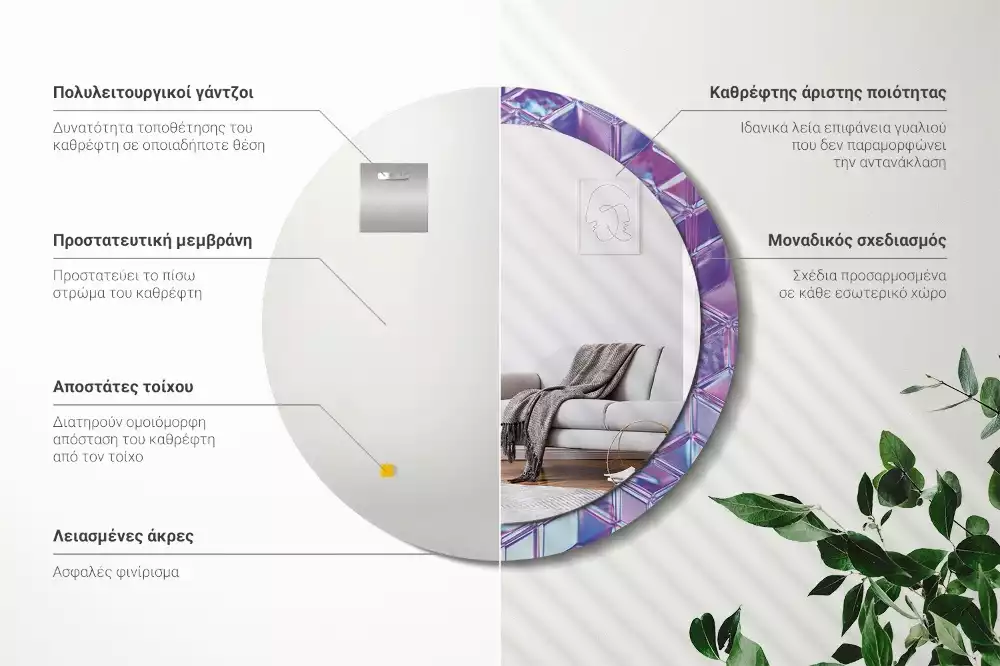 Kulaté dekorativní zrcadlo Krystalový vzor