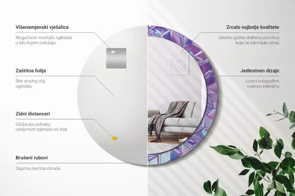 Kulaté dekorativní zrcadlo Krystalový vzor