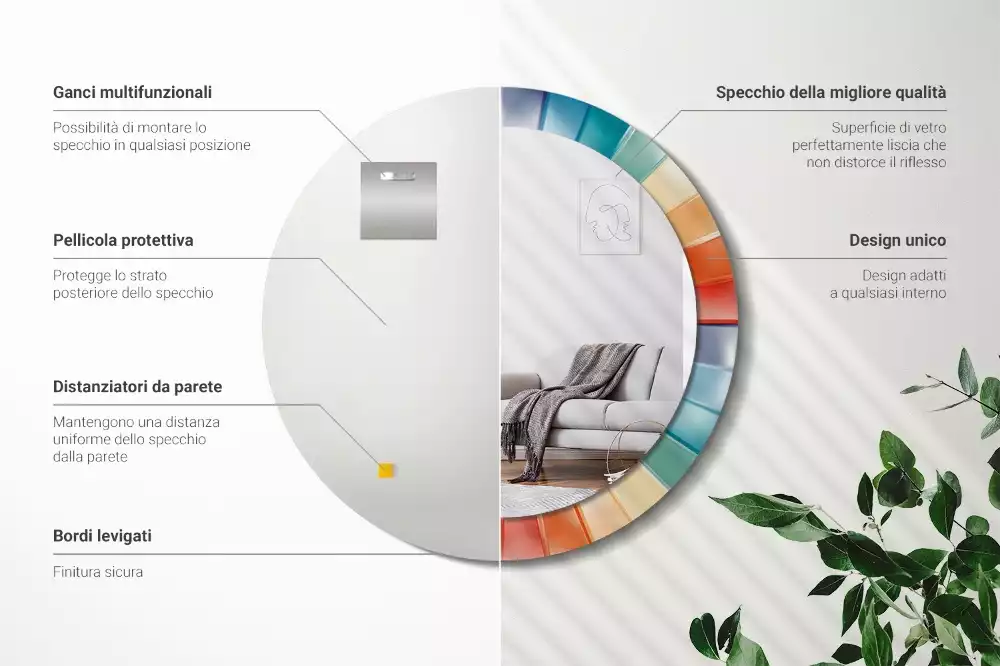 Kulaté zrcadlo s potiskem Barevné paprsky dlaždice