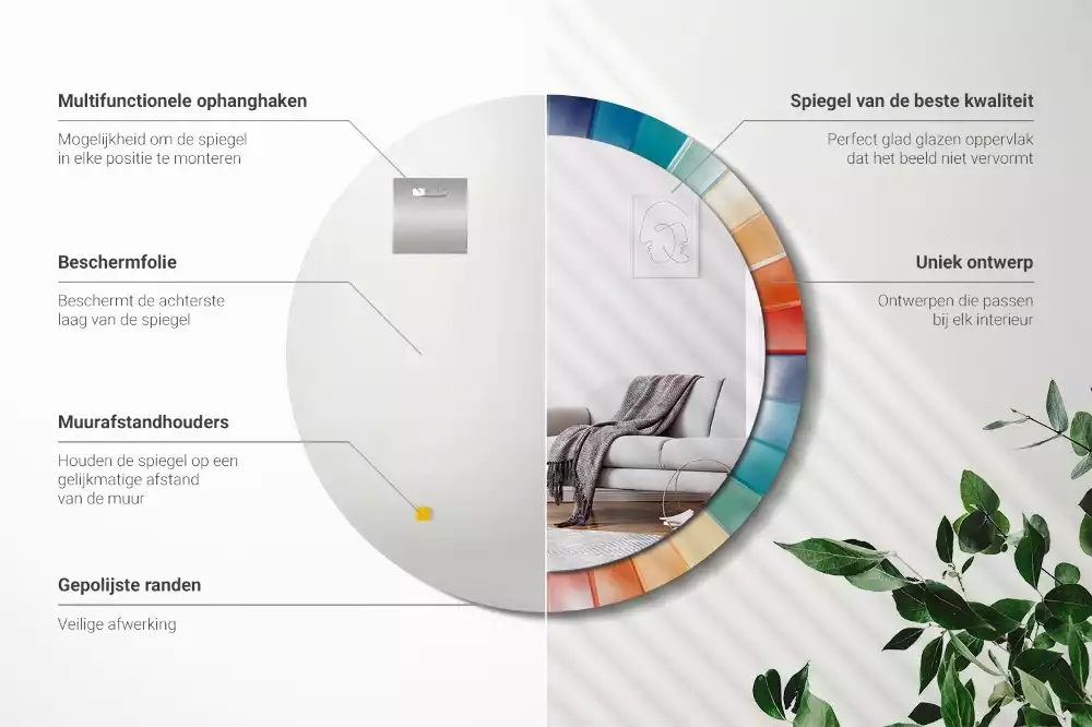 Kulaté zrcadlo s potiskem Barevné paprsky dlaždice