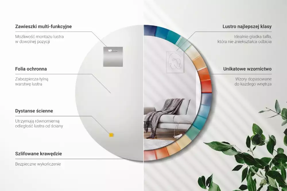 Kulaté zrcadlo s potiskem Barevné paprsky dlaždice