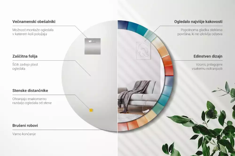 Kulaté zrcadlo s potiskem Barevné paprsky dlaždice