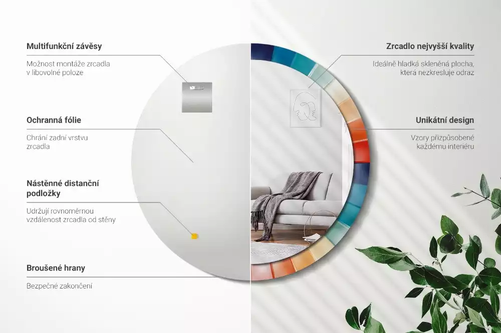 Kulaté zrcadlo s potiskem Barevné paprsky dlaždice