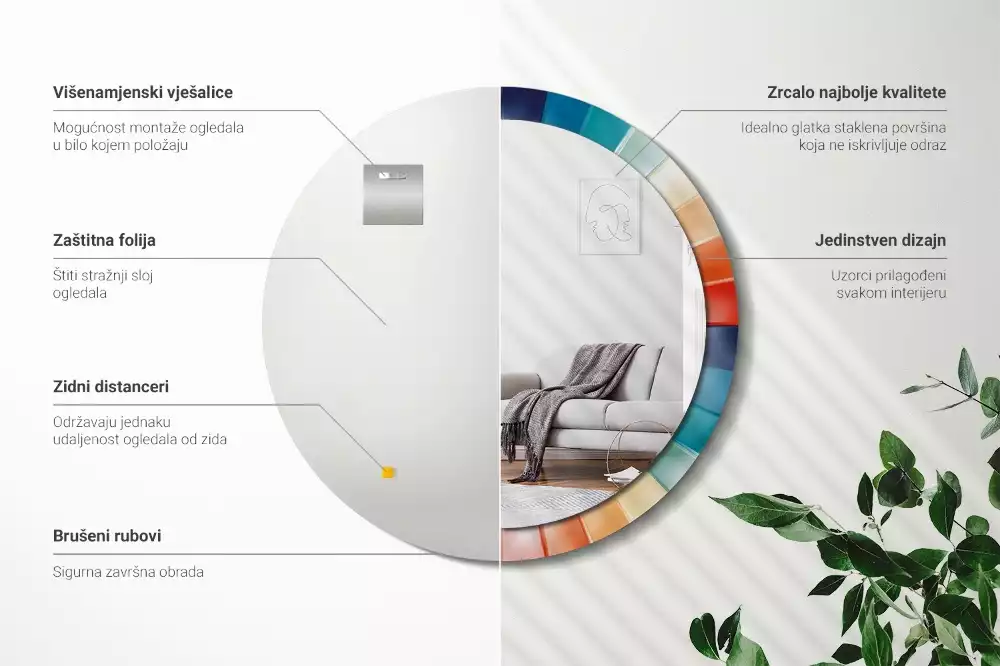 Kulaté zrcadlo s potiskem Barevné paprsky dlaždice