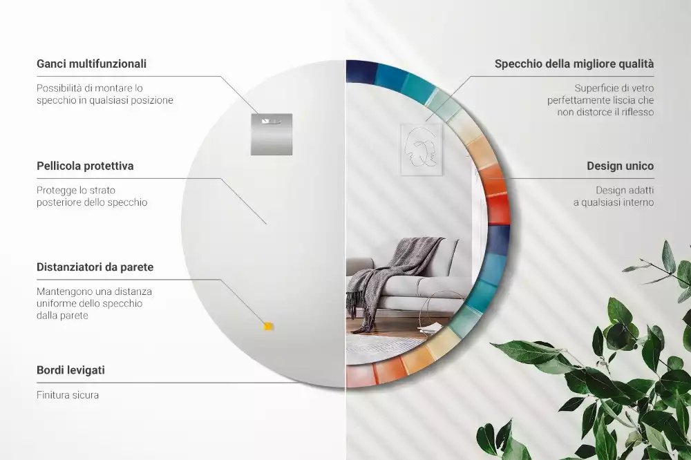 Kulaté zrcadlo s potiskem Barevné paprsky dlaždice