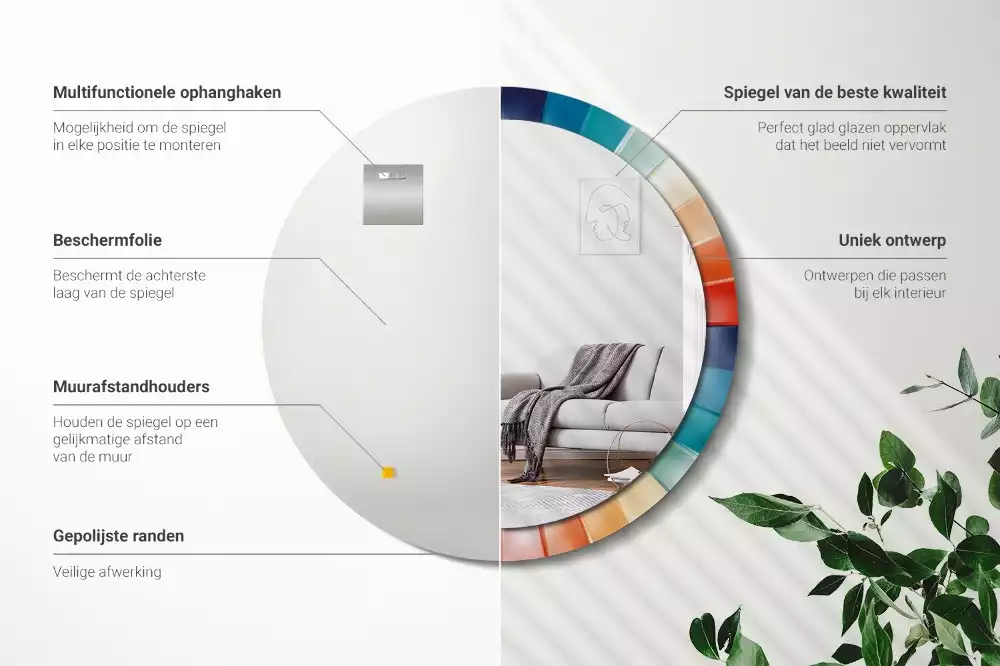 Kulaté zrcadlo s potiskem Barevné paprsky dlaždice