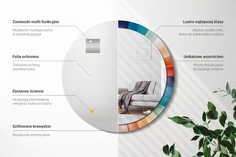 Kulaté zrcadlo s potiskem Barevné paprsky dlaždice