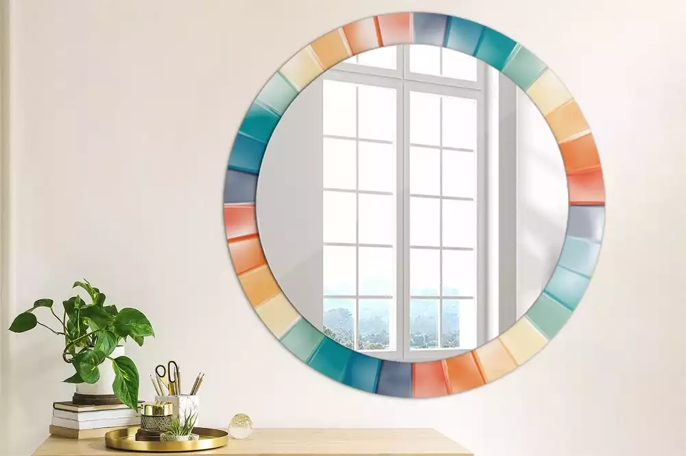 Kulaté zrcadlo s potiskem Barevné paprsky dlaždice