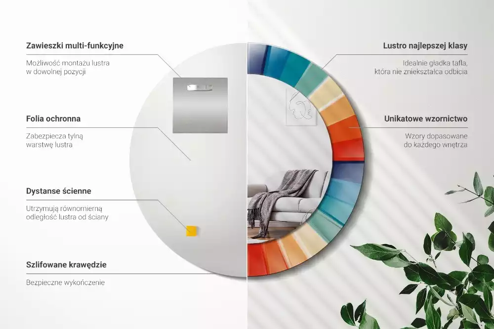 Kulaté zrcadlo s potiskem Barevné paprsky dlaždice