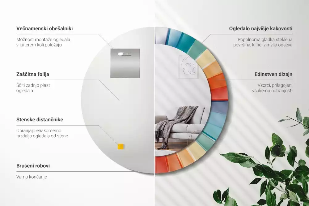 Kulaté zrcadlo s potiskem Barevné paprsky dlaždice