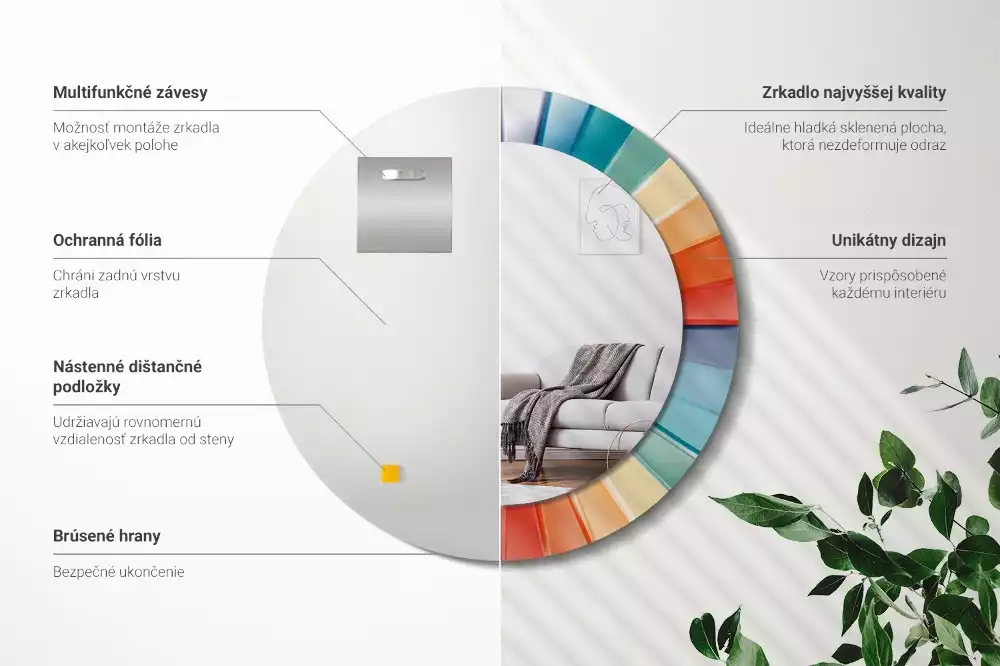 Kulaté zrcadlo s potiskem Barevné paprsky dlaždice