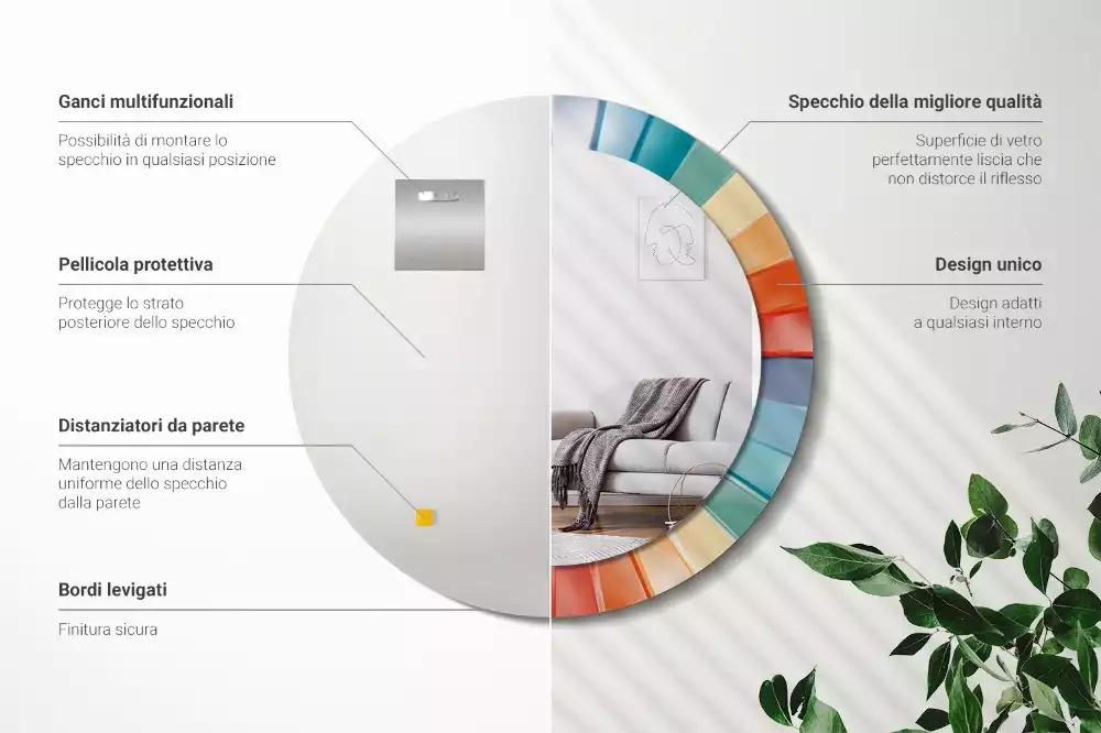 Kulaté zrcadlo s potiskem Barevné paprsky dlaždice