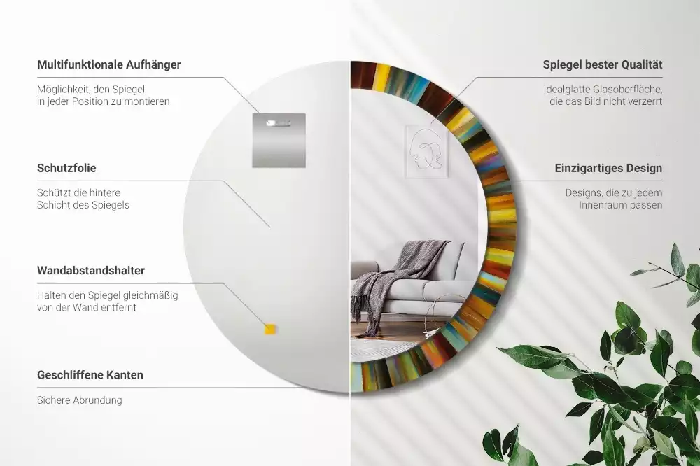 Kulaté dekorativní zrcadlo na zeď Barevné paprsky