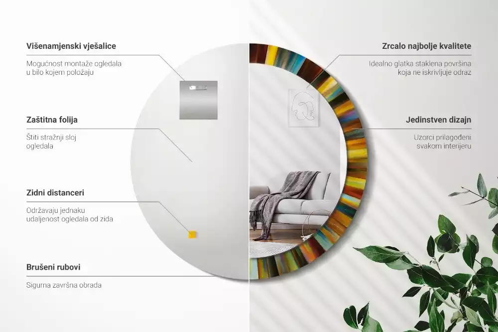 Kulaté dekorativní zrcadlo na zeď Barevné paprsky