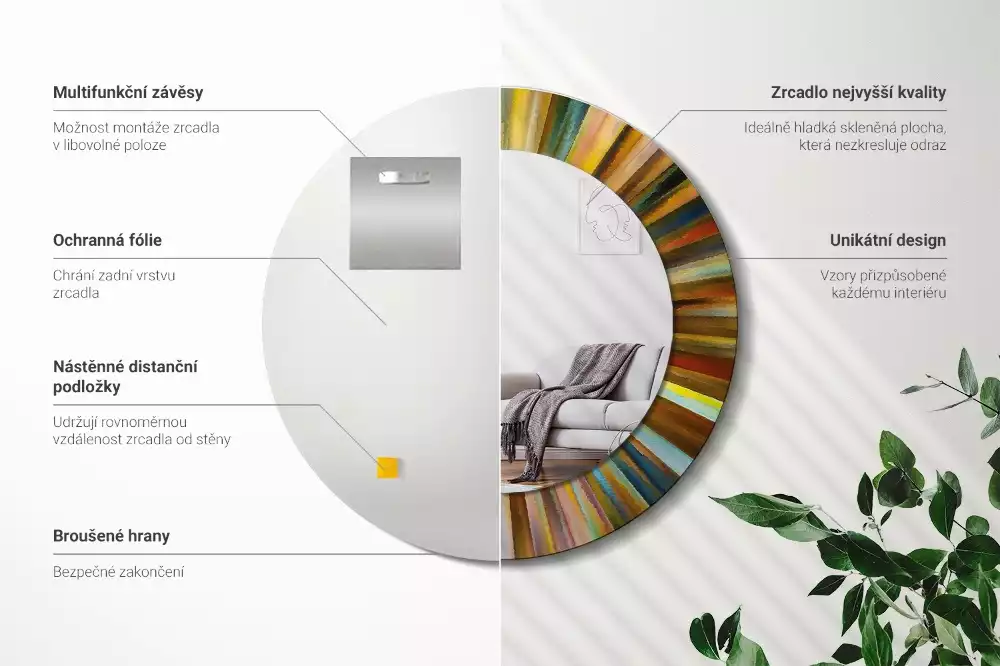 Kulaté dekorativní zrcadlo na zeď Barevné paprsky