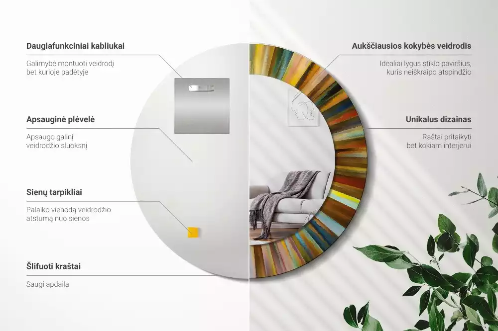 Kulaté dekorativní zrcadlo na zeď Barevné paprsky