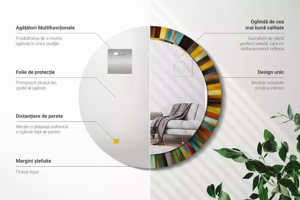 Kulaté dekorativní zrcadlo na zeď Barevné paprsky