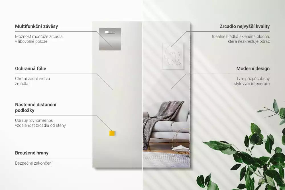 Obdélníkové zrcadlo bezrámové moderní