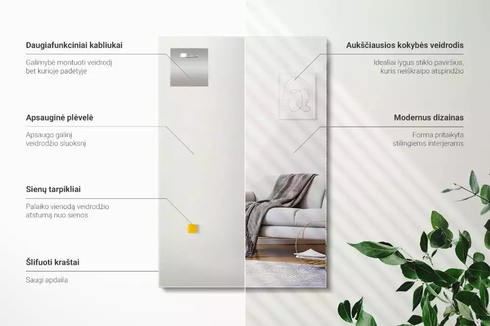 Obdélníkové zrcadlo bezrámové moderní