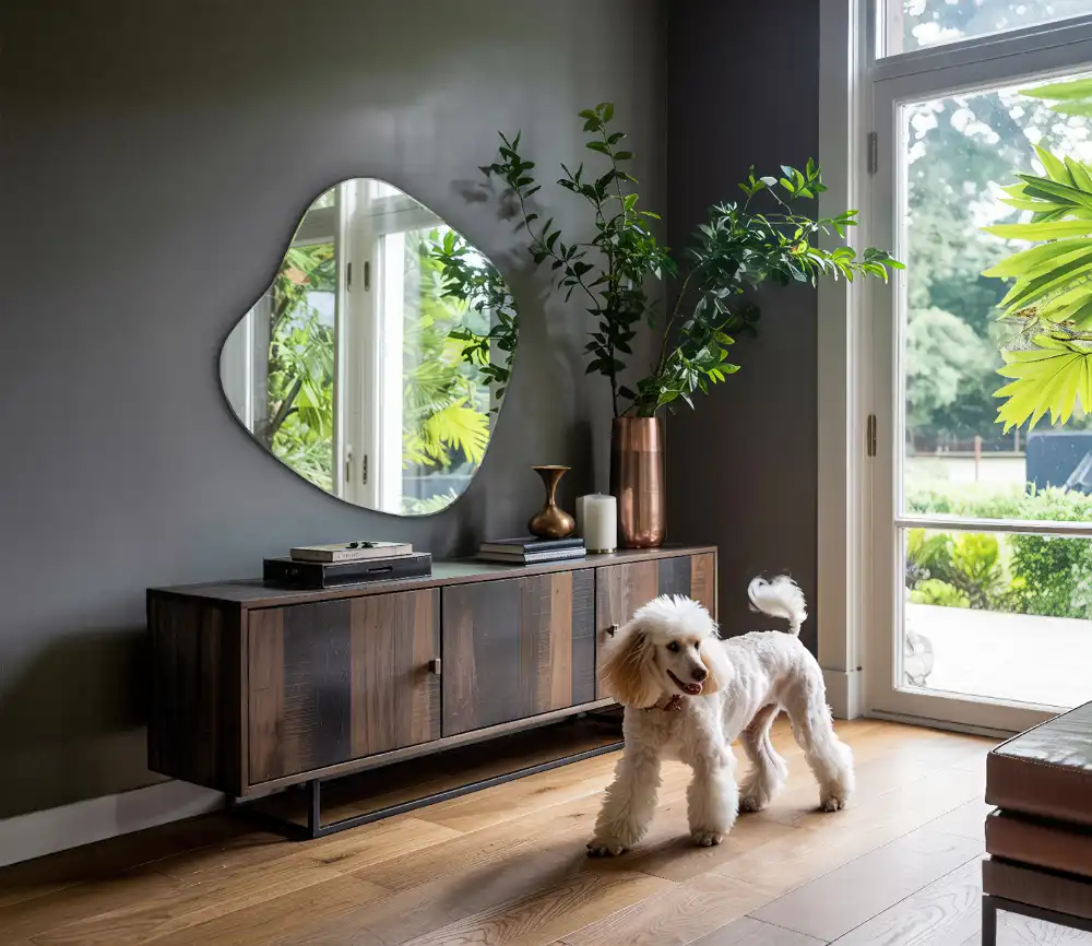 Zrcadlo ve tvaru skvrny efektní doplněk