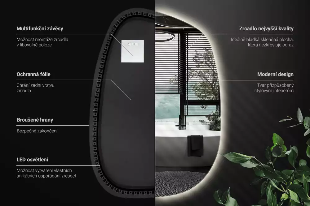 Organické zrcadlo s led bez rámu