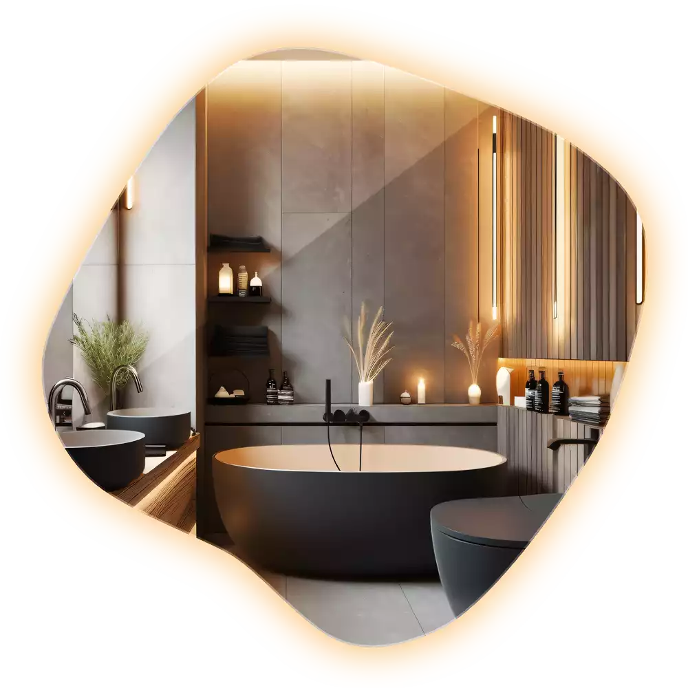 Zrcadlo ve tvaru skvrny s LED podsvícením jedinečné