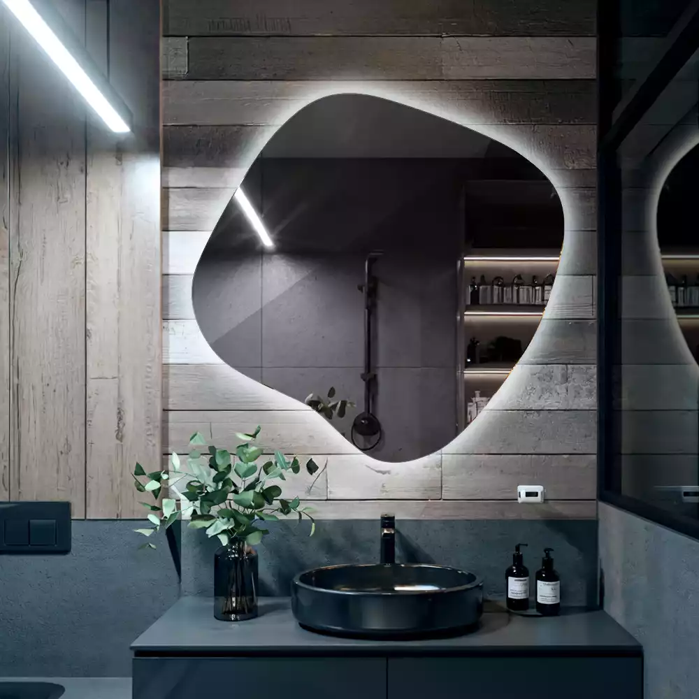 Zrcadlo ve tvaru skvrny s LED podsvícením jedinečné